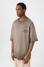 Yıkamalı Oversize Triko Tişört Kahve