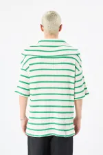 Oversize Çizgili Fermuarlı Yaka Triko Tişört Benetton