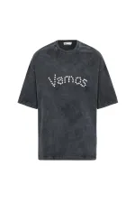 Yıkamalı Düğme Detaylı Oversize Tişört Siyah