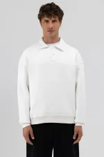 Basic Polo Yaka Sweatshirt Ekru