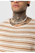 Çizgili Oversize Triko Tişört Camel