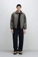 Blouson aviateur oversize en cuir, couleur vison