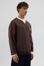 Sweat-shirt oversize à col rond imprimé, marron