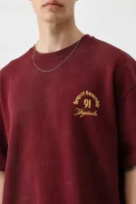 Kısa Kollu Boxy Fit Baskılı Tişört Bordo