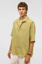 Oversize Striped Short-Sleeved Modal Fabric Shirt, Green