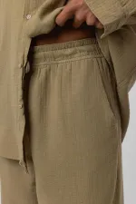 Baggy Fit Muslin Linen Trousers Khaki