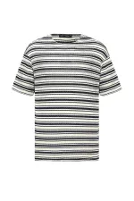 Striped Oversize Knit T-Shirt Black
