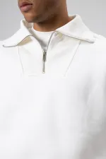 Sweat-shirt basique à fermeture éclair et col montant, écru