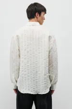 Çizgili Oversize Gömlek Ekru