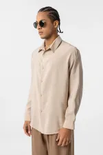 Oversize Modal Kumaş Gömlek Bej