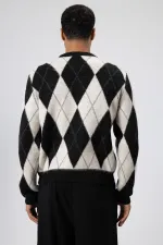 Baklava Desenli Oversize Kazak Siyah