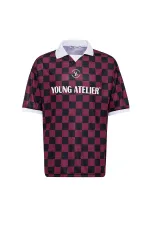 Oversize Polo Collar Jersey T-Shirt BURGUNDY/BLACK