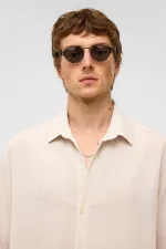 Oversize Uzun Kollu Keten Gömlek Naturel