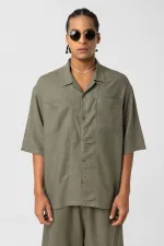 Double Pocket Oversize Linen Shirt Khaki
