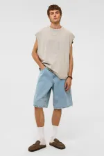 Oversize Bermuda Denim Shorts, Blue Color - 1