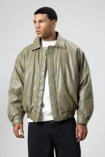 Veste oversize basique en similicuir kaki