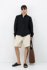 Dokulu Oversize Gömlek Siyah