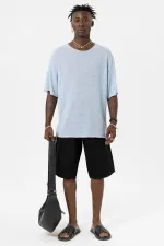 Basic Oversize Knitted T-Shirt, Baby Blue