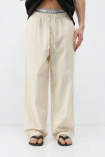 Bel Lastikli Baggy Fit Keten Pantolon Naturel