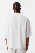 Oversize Short Sleeve Modal Fabric Shirt, Ecru