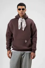 Oversize Hooded Sweatshirt with Scarf Detail, Brown