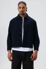 Veste en gabardine coupe carrée, bleu marine