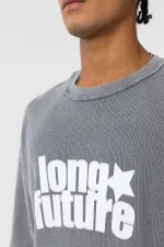 Yıkamalı Oversize Triko Tişört Gri