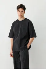 Kısa Kollu Yıkamalı Oversize Tişört Siyah