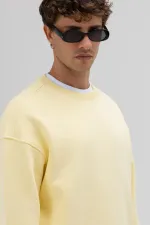 Basic Bisiklet Yaka Oversize Sweatshirt Sarı