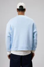 Bisiklet Yaka Cep Detaylı Oversize Sweatshirt Bebe Mavi