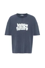 T-shirt oversize en maille délavée indigo