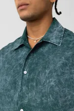 Yıkamalı Yazı Baskılı Oversize Kısa Kol Gömlek Nefti