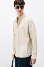 Chemise basique oversize en coton et lin beige