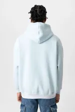 Sweat à capuche basique oversize délavé bleu ciel