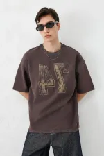 Washed Printed Oversize T-Shirt, Coffee