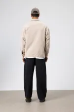 Dokulu Oversize Gömlek Ceket Bej