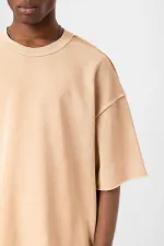 Yıkamalı Oversize Tişört Bej
