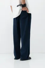 Bel Lastikli Baggy Fit Keten Pantolon Lacivert