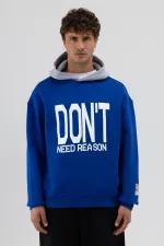 Çift Renk Baskılı Oversize Sweatshirt Saks