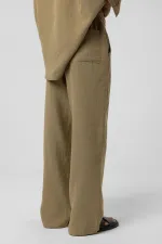 Baggy Fit Muslin Linen Trousers Khaki