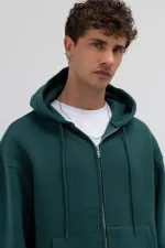 Sweat à capuche oversize basique zippé, bleu marine