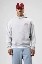 Sweat à capuche oversize délavé, coupe carrée, gris clair