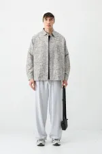 Long-sleeved plaid shirt, beige.
