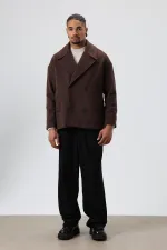 Veste courte oversize croisée en cachemire, marron