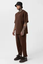 Paça Lastikli Basic Oversize Eşofman Takımı Kahve