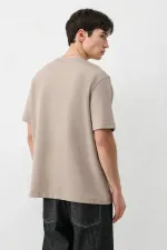 Kısa Kollu Boxy Fit Tişört Vizon