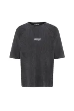 Yıkamalı Oversize Baskılı Triko Tişört Siyah