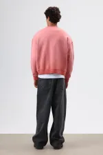 Oversize Crew Neck Sweatshirt with Pockets, Burgundy