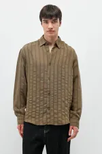 Striped Oversize Shirt Khaki