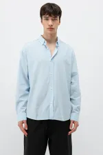 Basic Oversize Pamuk  Keten Gömlek Mavi